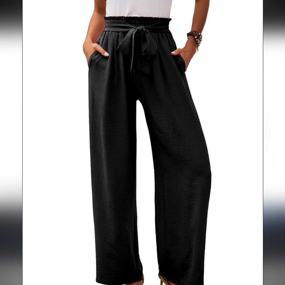 Tarse Black Wide Leg Tie Waist Belted Pull On Pants Sz L